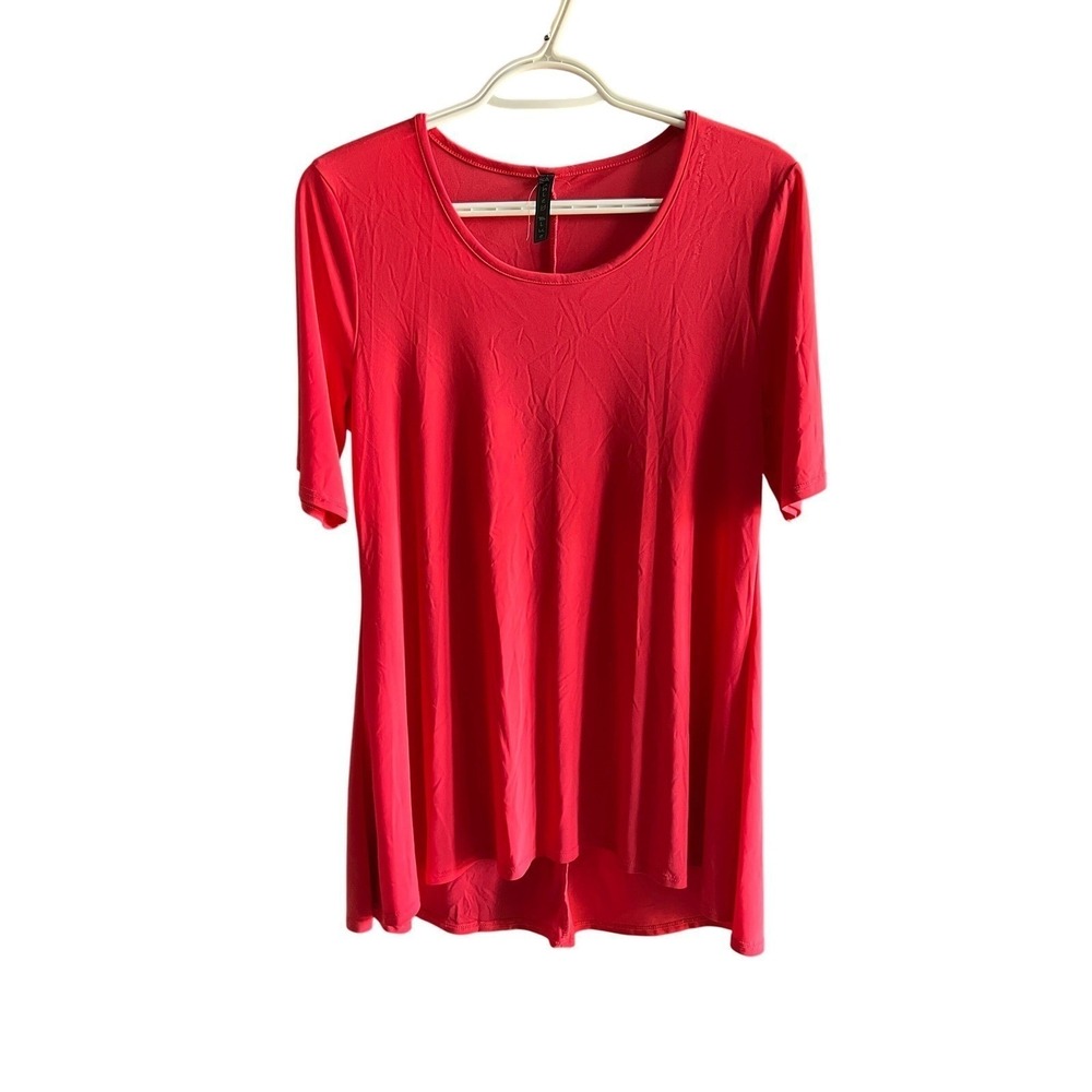Ashley Blue Womens Red Short Sleeve Scoop Neck High Low Tunic Top Size S 5631-M